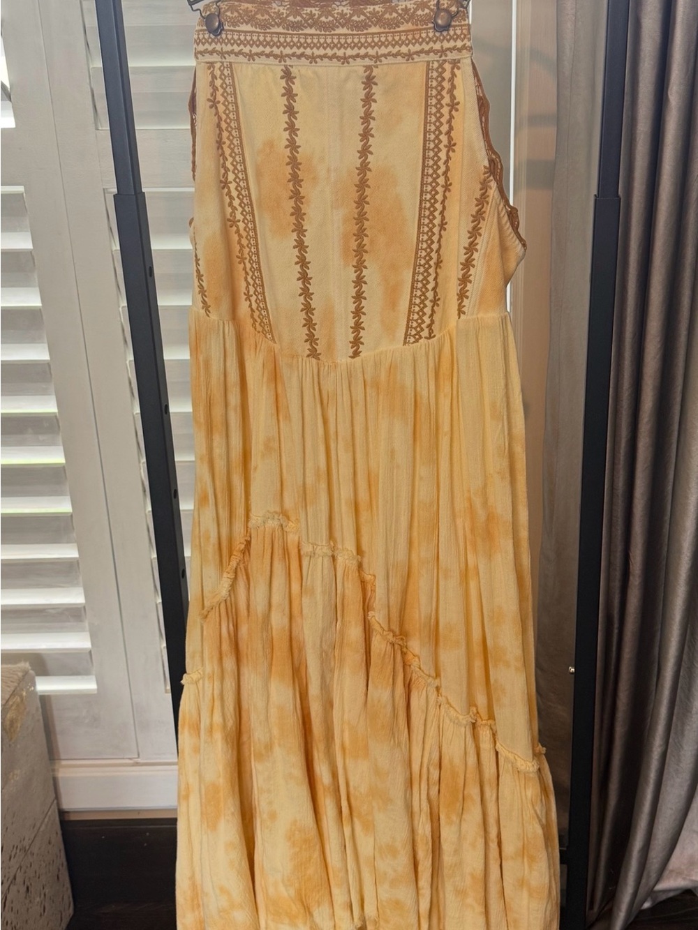 Free People Yellow Tie-Dye Embroidered Maxi Dress